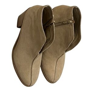 Diba True Tan Suede Ankle Booties with Rounded Toe
